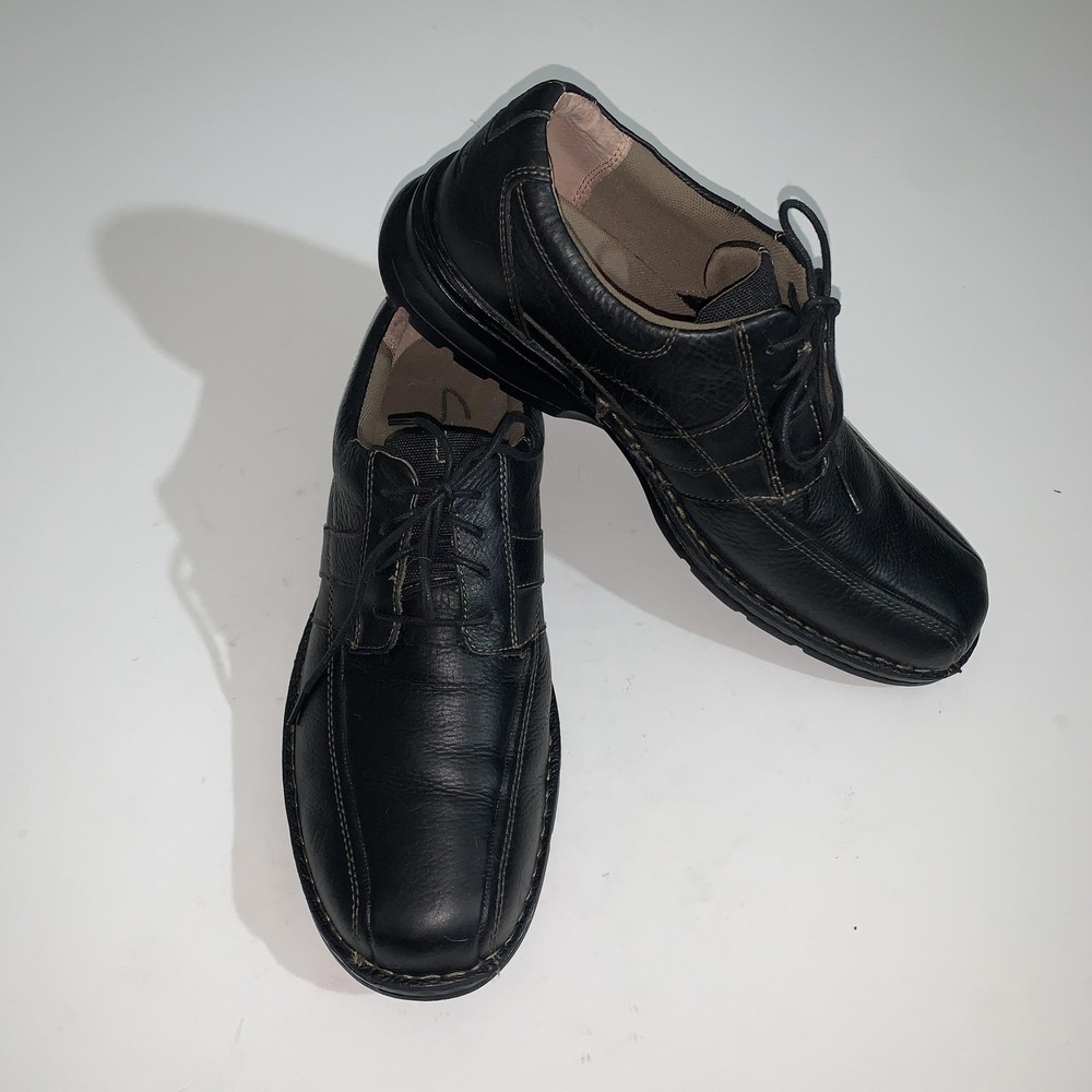 Clarks Shoes Mens Size 11W Black Leather Lace Up Casual Comfort Walking Sneakers